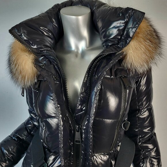 Women's winter warm Black Puffer Jacket with Fur Trim - Picture 8 of 17